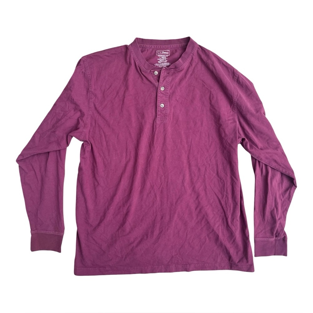 L.L. Bean Maroon Long Sleeve Quarter Button Shirt 100% Cotton Size L